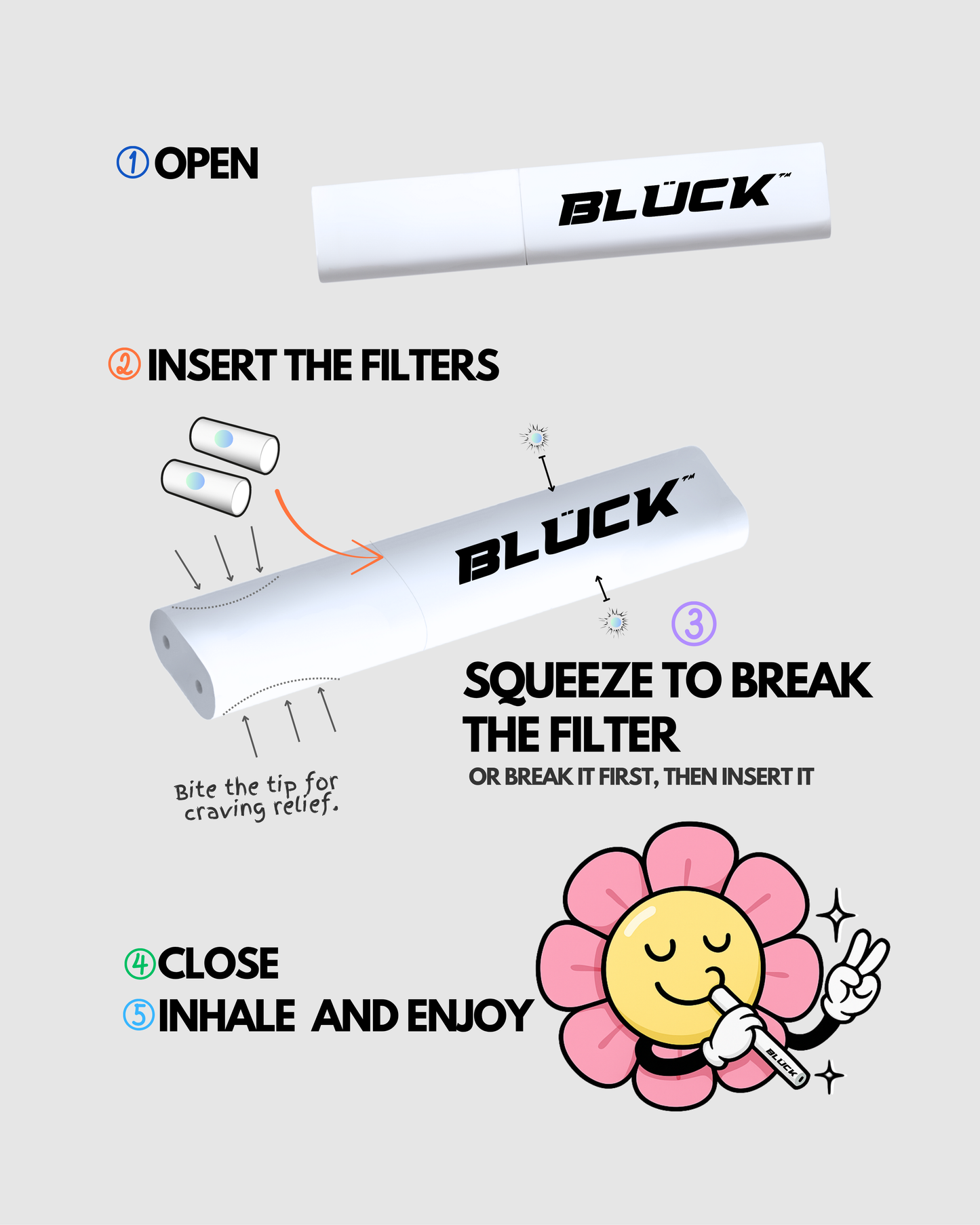 Discover Blück XL, the next evolution in natural craving relief. Featuring dual filter compartments, it offers extended use, extra intensity, or the ability to combine flavors — all without nicotine, smoke, or batteries. Reusable, discreet, and designed for those ready to go further in breaking the habit.