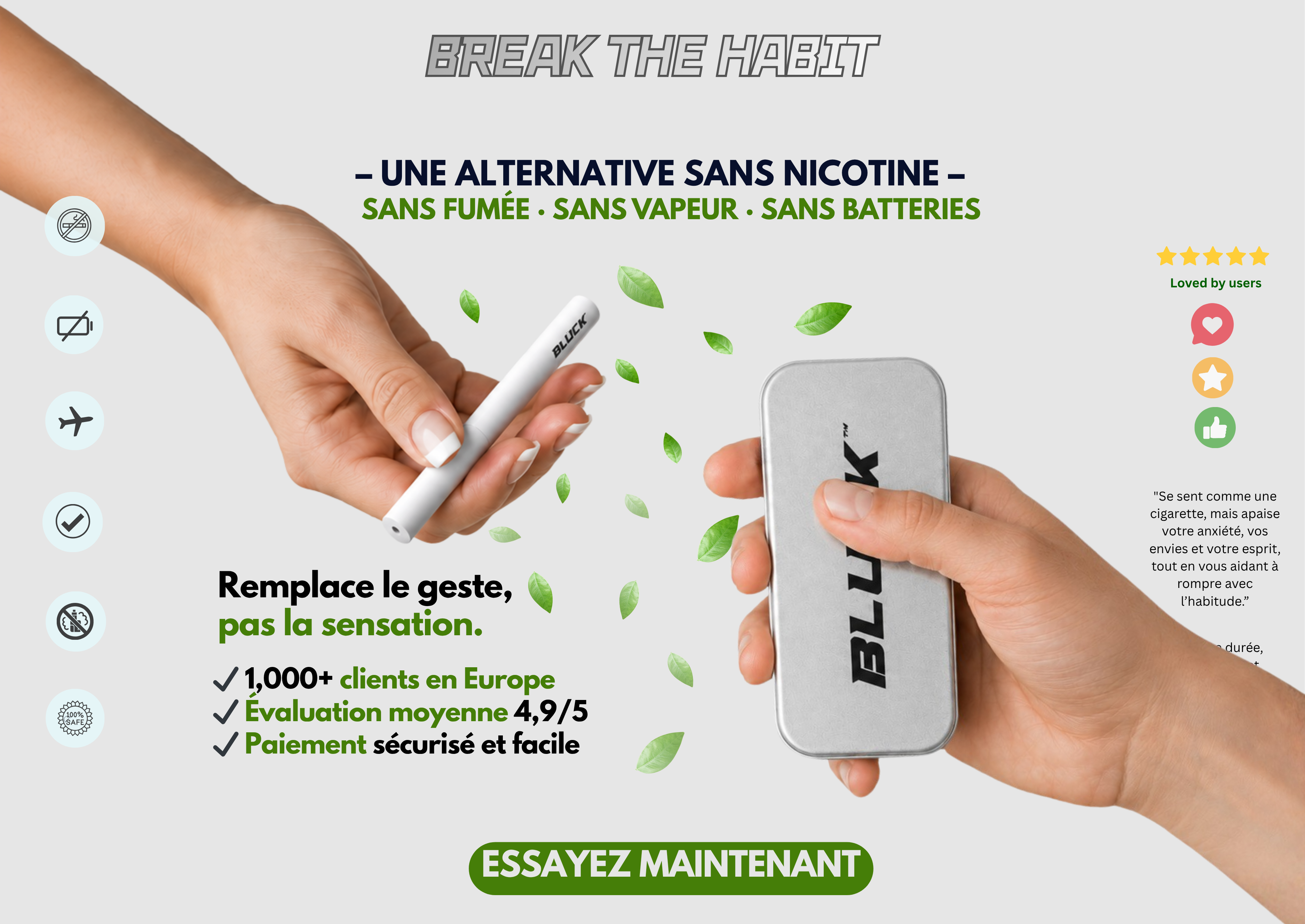Inhalateur d'armes Blck Alternative sans nicotine | Bluck Europe Inhalateur d'armes Blck Alternative sans nicotine | Bluck Europe