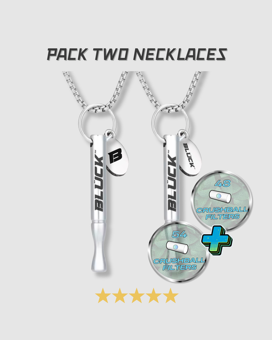 Bluck™  Two Stainless Steel Necklace Pack – 2 Inhalers + 48 + Box of 54 Aroma Filters Crushable (Perfect for sharing or backup use)